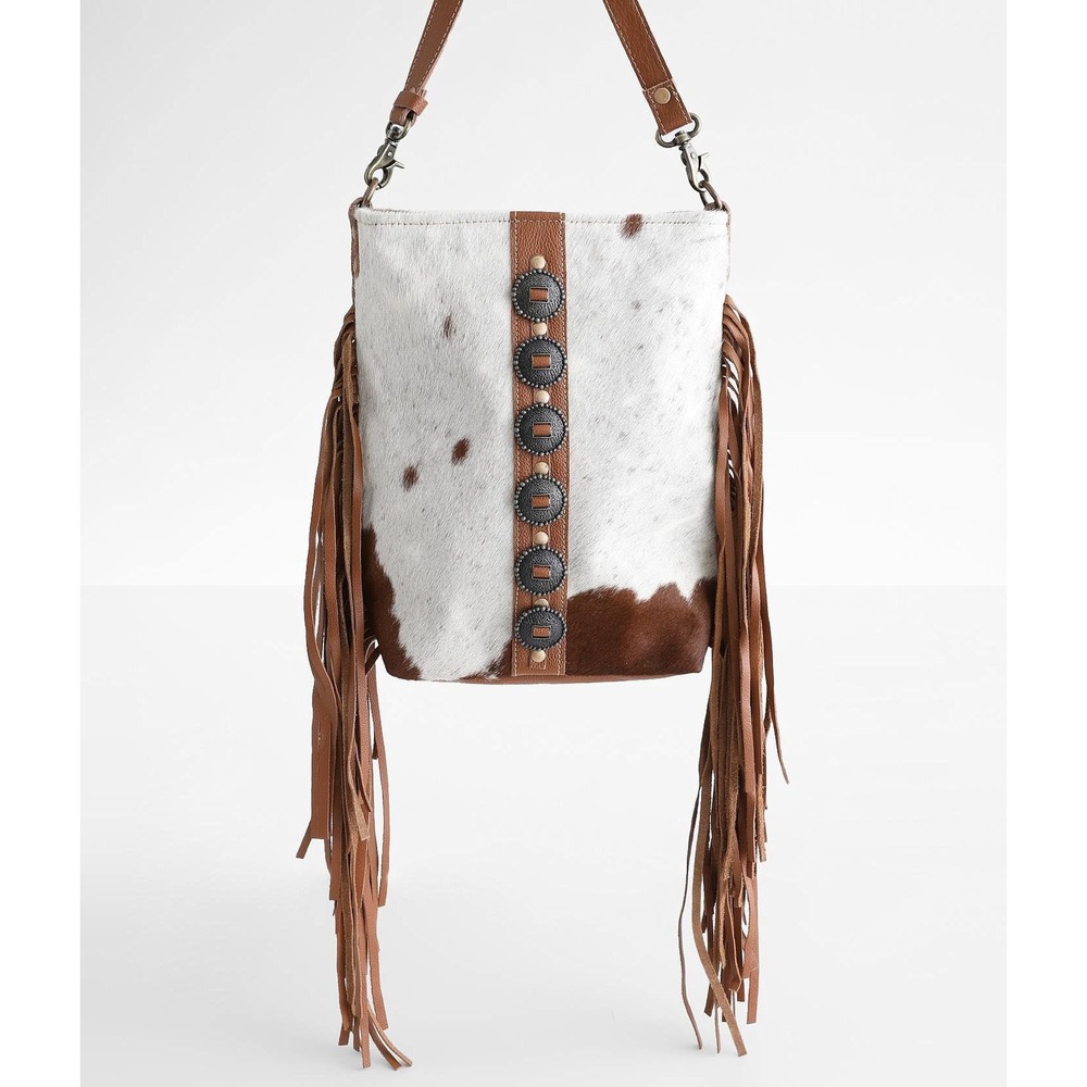 Myra Bag Flouncy Leather Fringe Crossbody Purse with Ponyhair